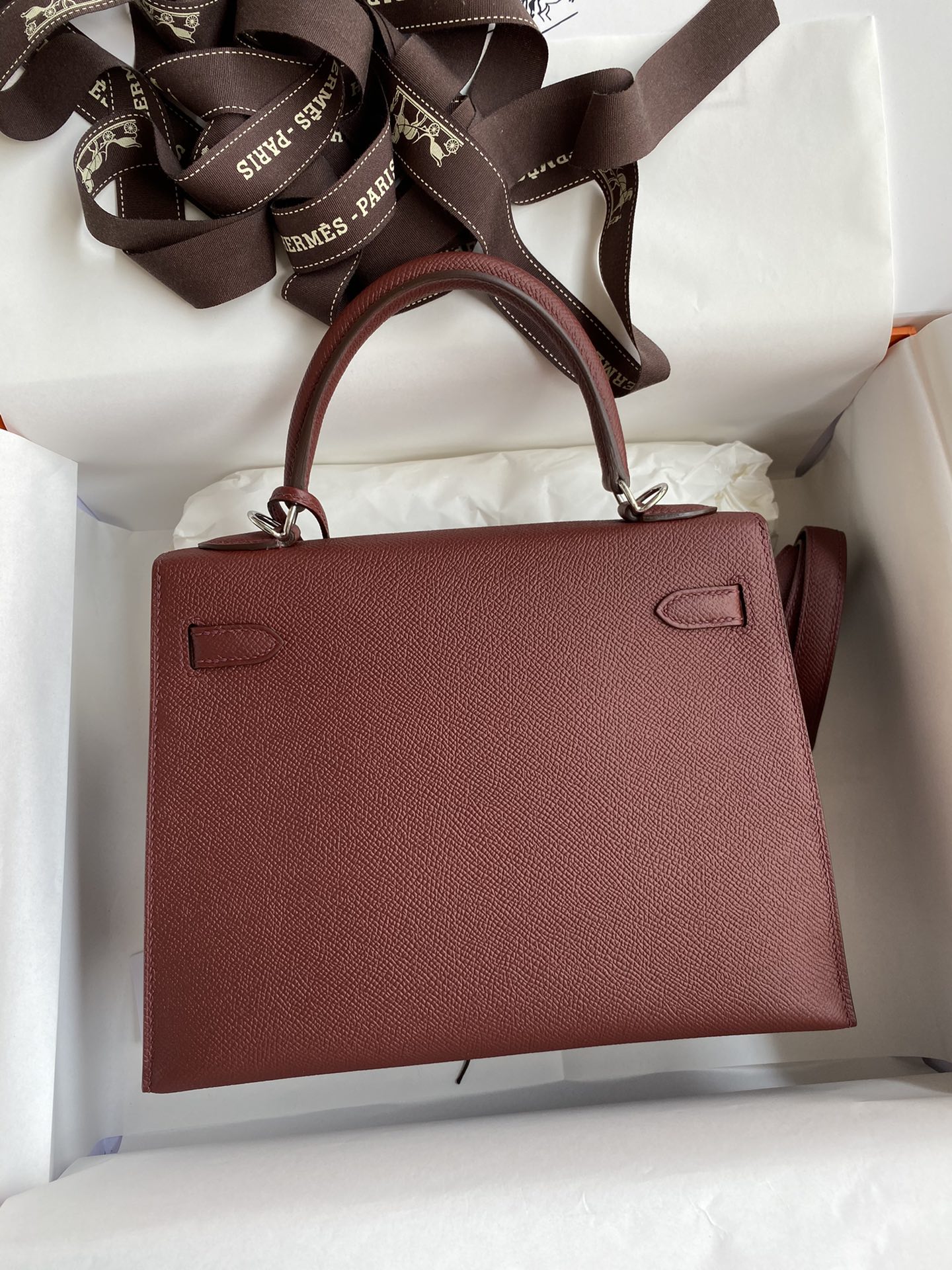 Hermes Kelly 25cm Handbag Shoulder Bag in Burgundy Epsom Leather